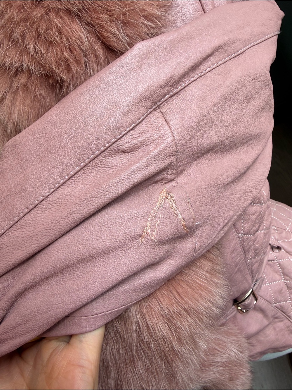 Vintage Pink sheep Leather Fox Fur Jacket XS Y2K Cropped - Picture 11 of 14